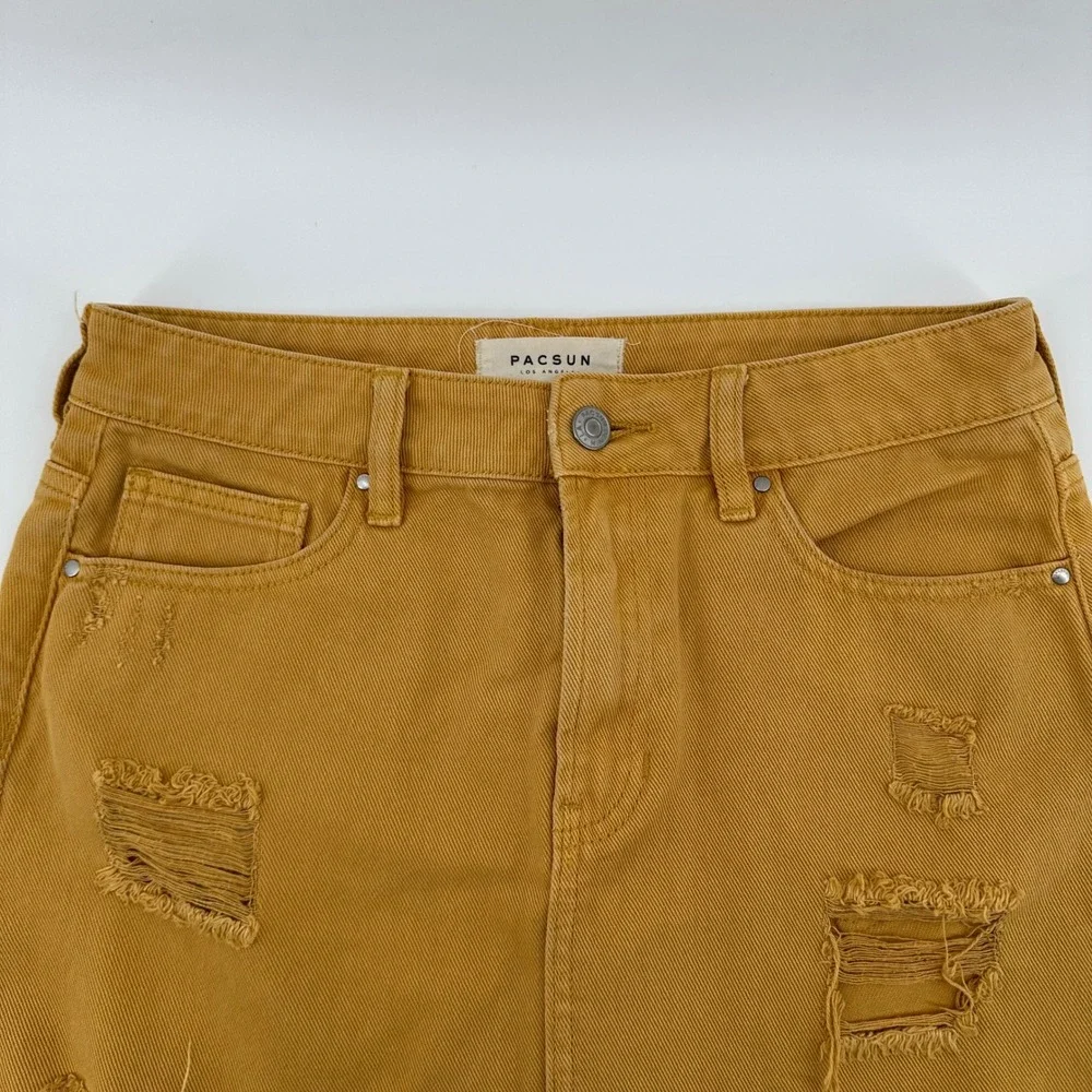 Pacsun‎ Distressed Mini Skirt Frayed Hem Rips Mustard Yellow Size 26